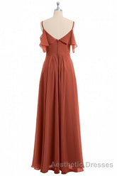Rust Orange Straps Ruffled A-Line Bridesmaid Dresses
